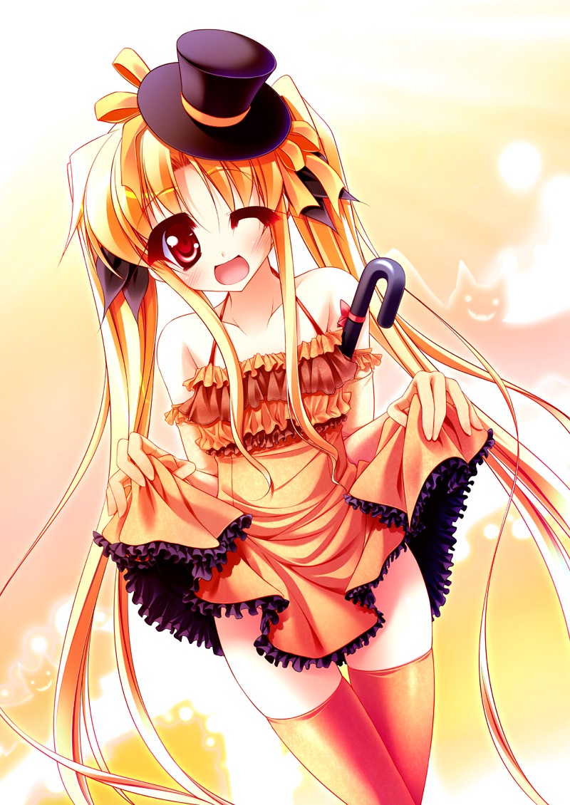 fate_testarossa, halloween, mahou_shoujo_lyrical_nanoha, teruui, thighhighs
