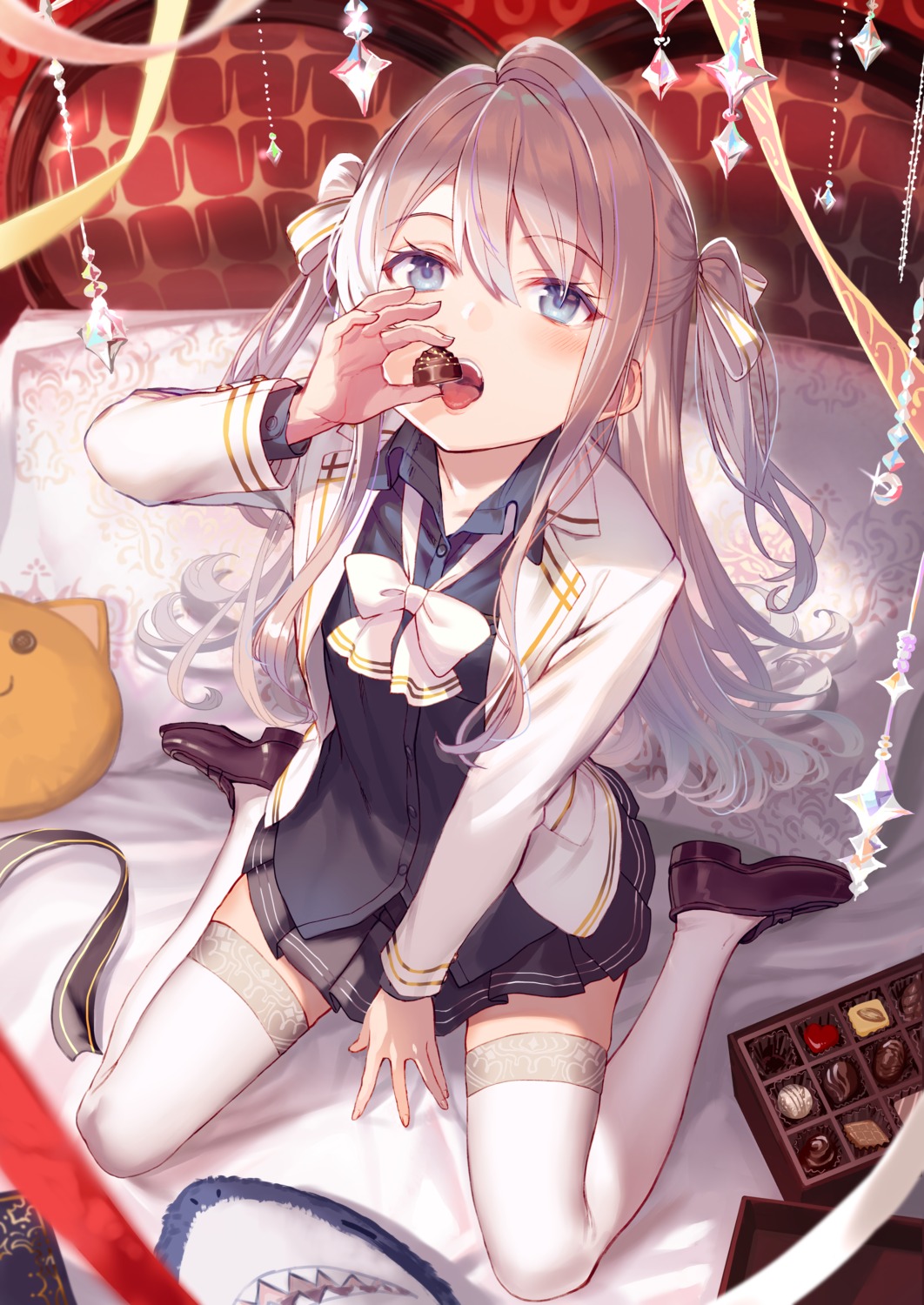 cream, seifuku, shirabi, thighhighs