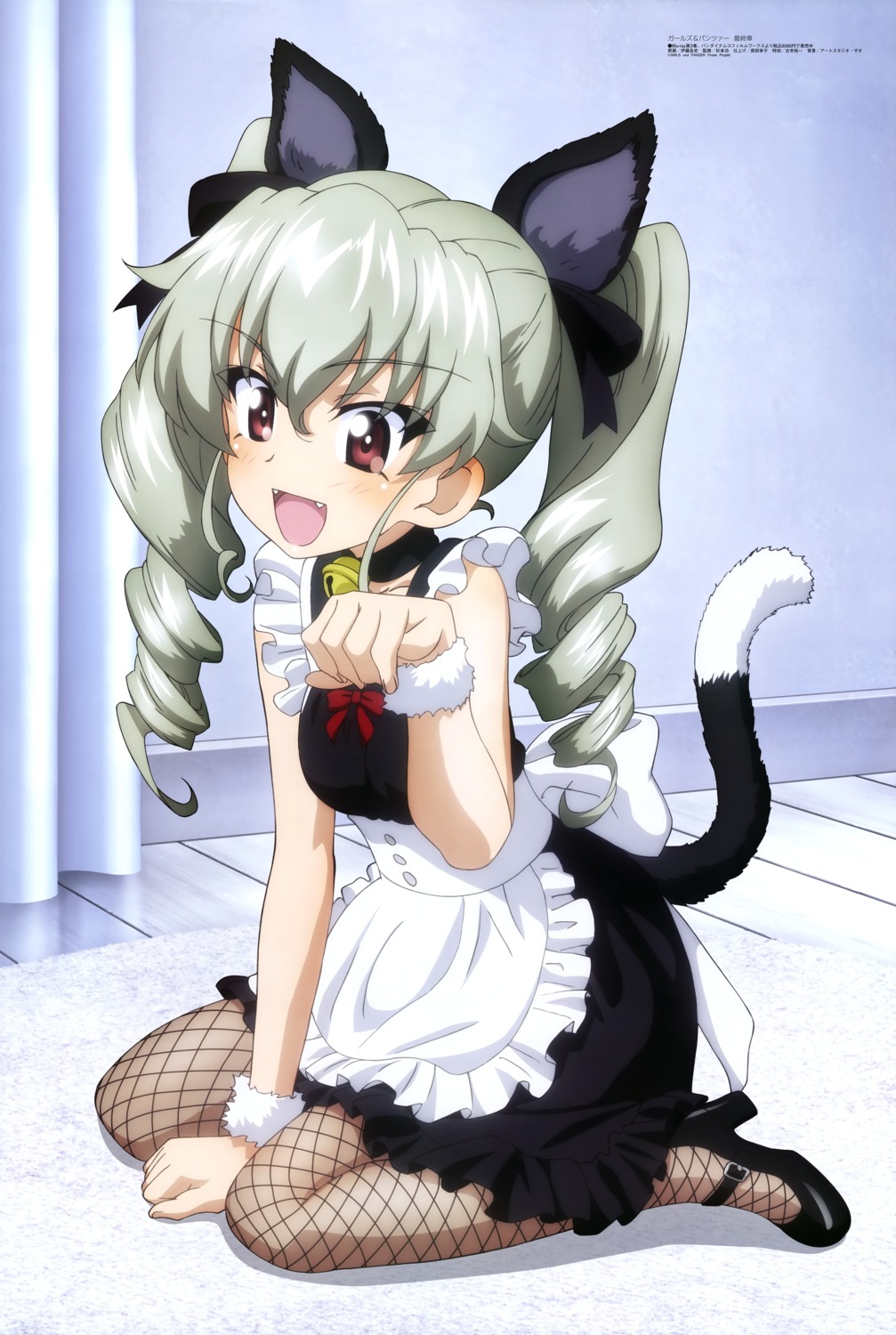 anchovy, animal_ears, fishnets, girls_und_panzer, heels, itou_takeshi, maid, nekomimi, pantyhose, tail