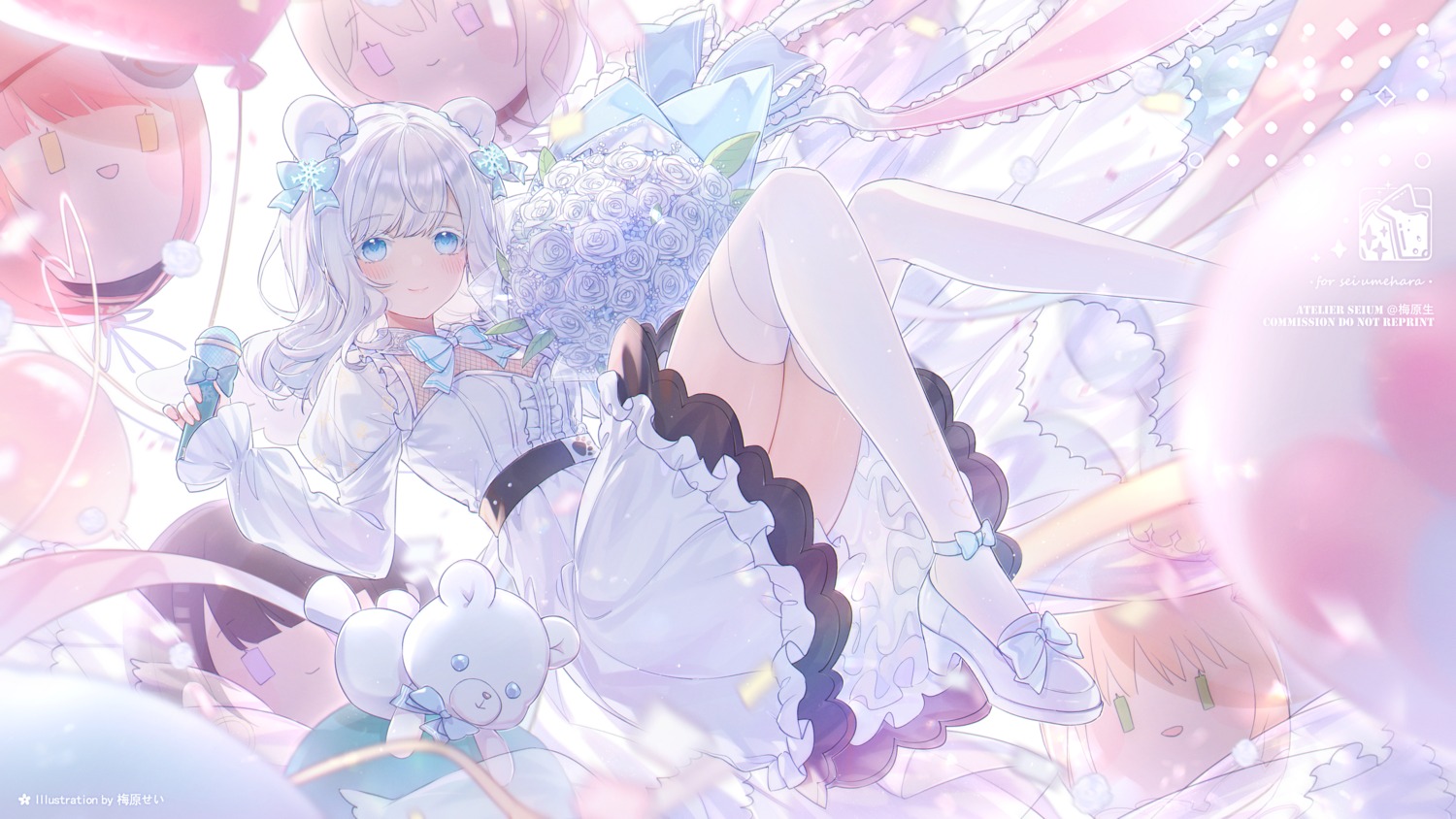 dress, fishnets, heels, official_watermark, propro_production, see_through, shirose_aoi, skirt_lift, thighhighs, umehara_sei, wallpaper