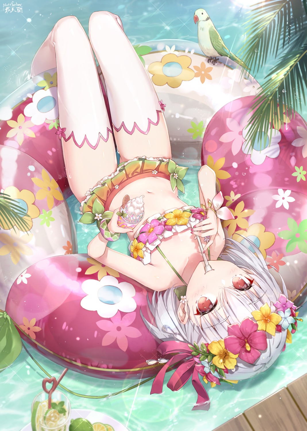 bikini, fate/grand_order, gabiran, kama_(fate), swimsuits, thighhighs, wet