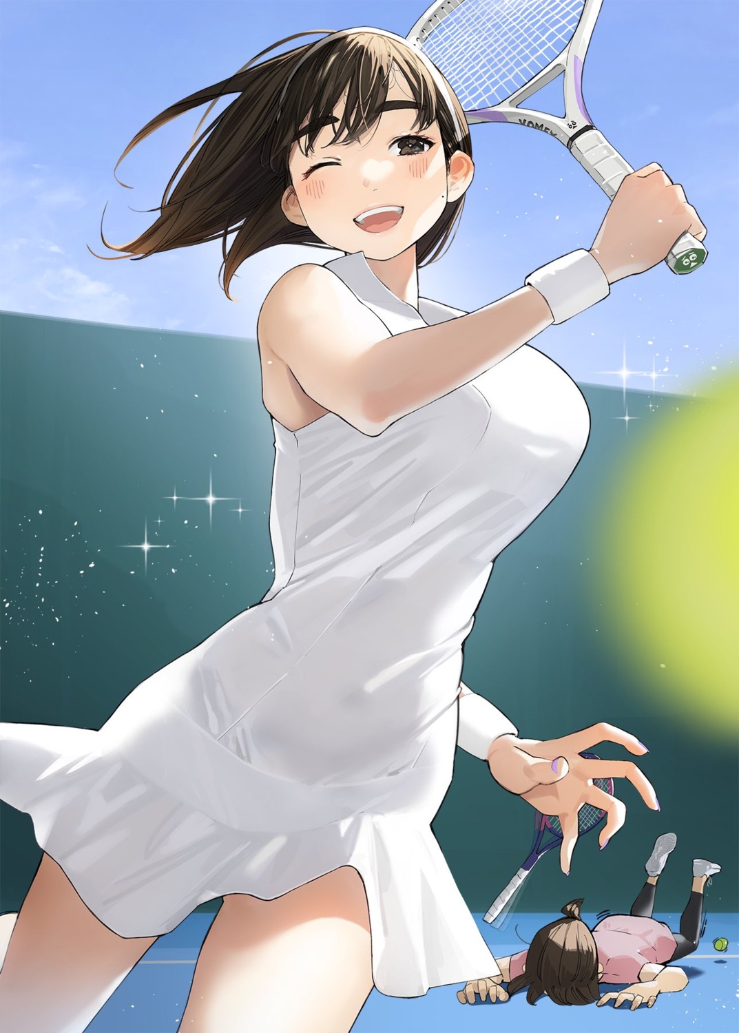 douki-chan, ganbare_douki-chan, kouhai-chan_(ganbare_douki-chan), skirt_lift, tennis, yom