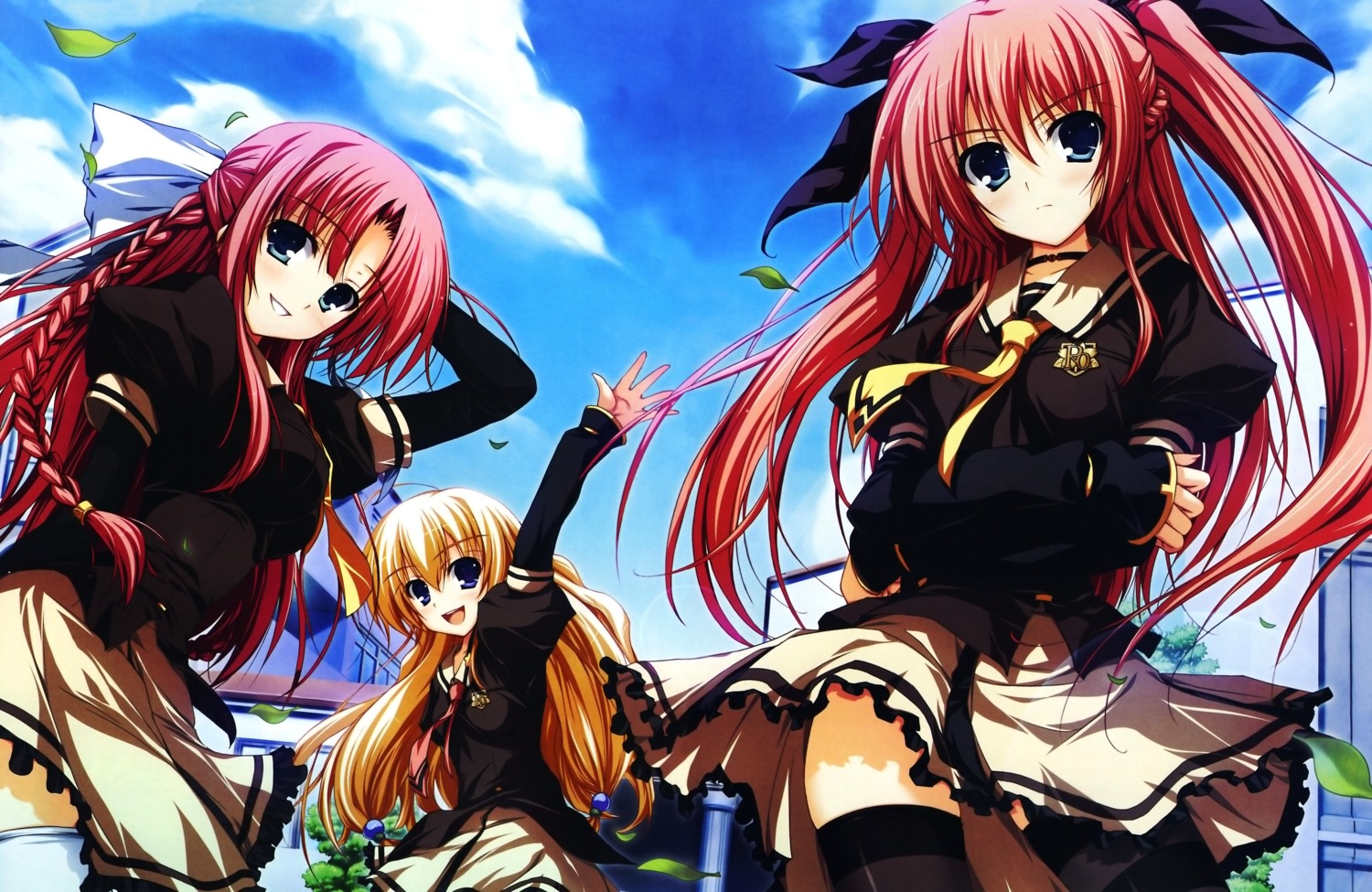 akatsuki_no_goei, kurayashiki_tae, nikaidou_aya, nikaidou_reika, seifuku, thighhighs, tomose_shunsaku