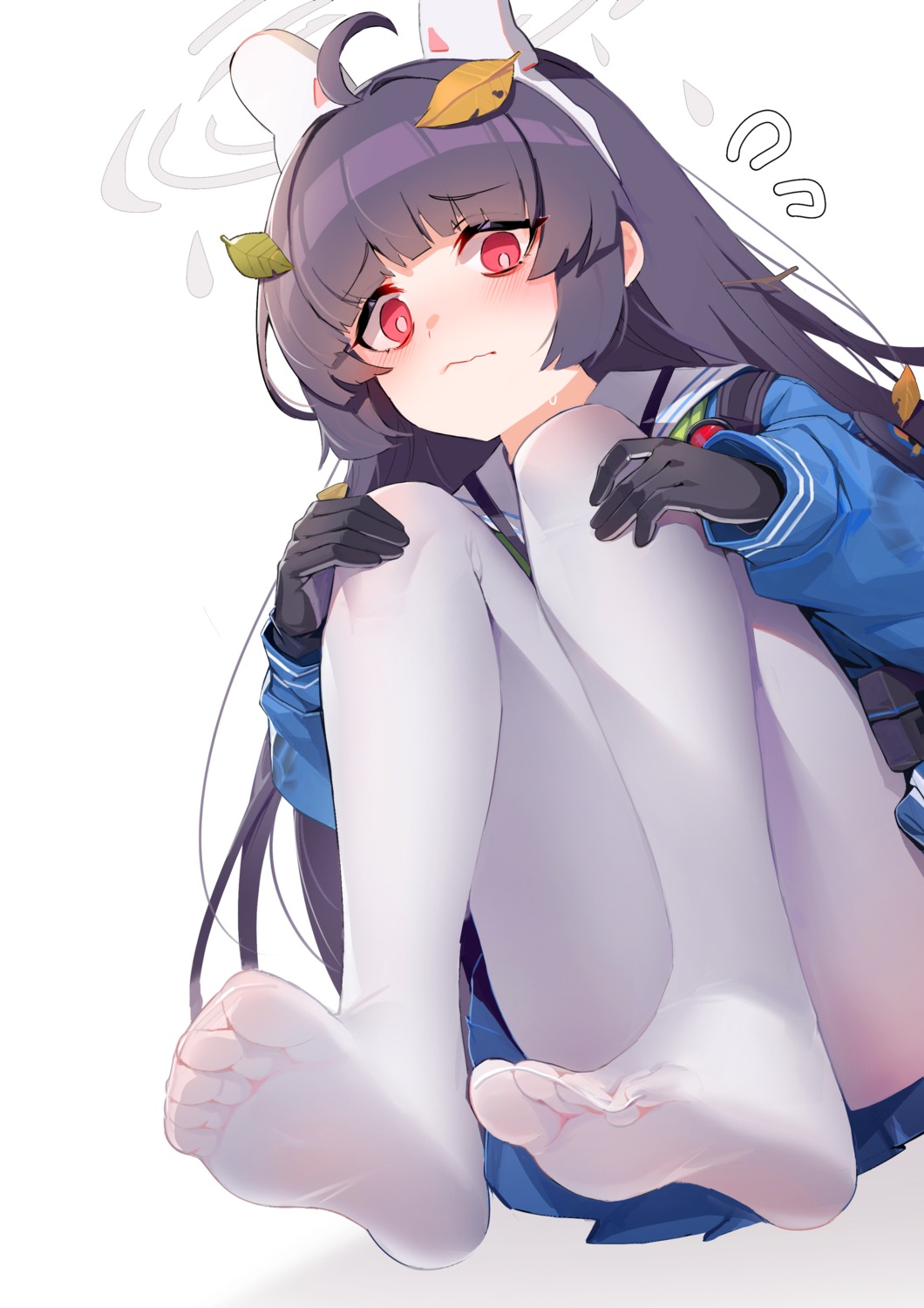 animal_ears, blue_archive, bunny_ears, feet, halo, kasumizawa_miyu, manic_shd, pantyhose, seifuku, skirt_lift