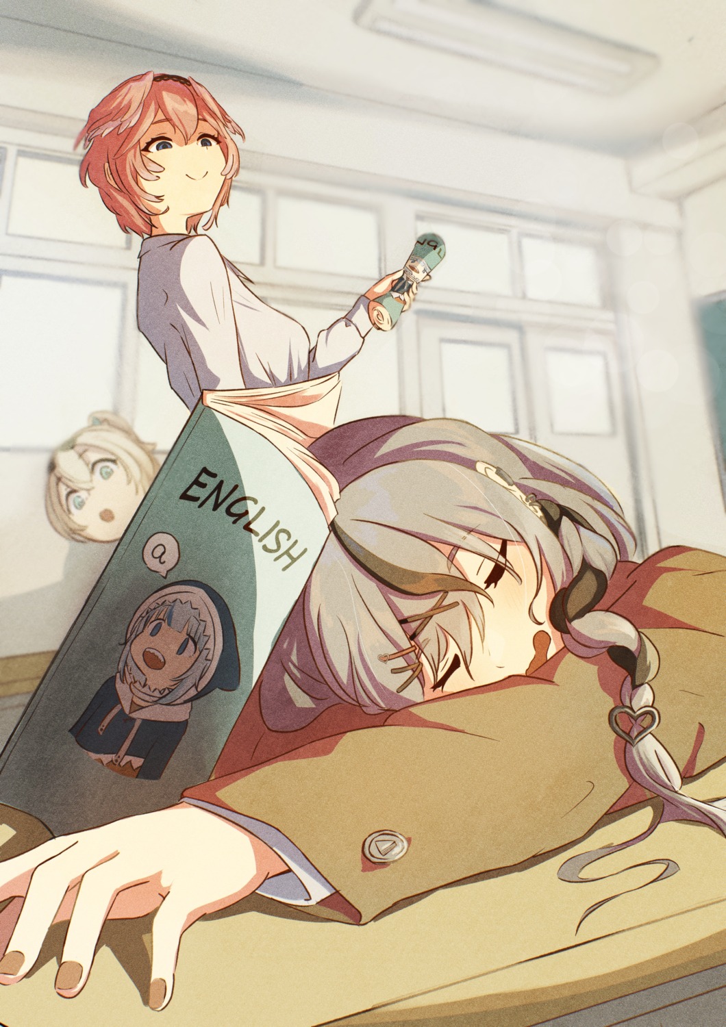 gawr_gura, hololive, hololive_english, oki_no_fuji, sakamata_chloe, seifuku, takane_lui, wings