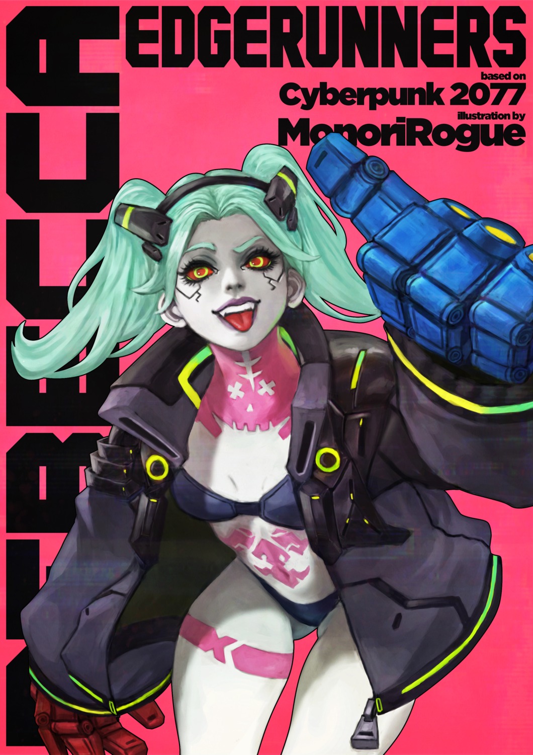 bra, cyberpunk:_edgerunners, cyberpunk_2077, mecha_musume, monori_rogue, open_shirt, pantsu, rebecca_(cyberpunk)