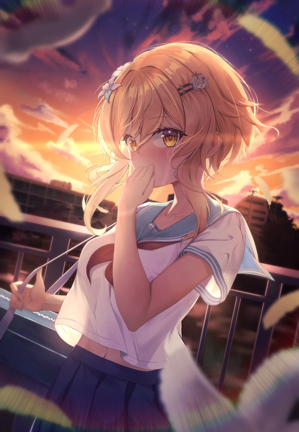 genshin_impact, lumine, monmo_mu, see_through, seifuku