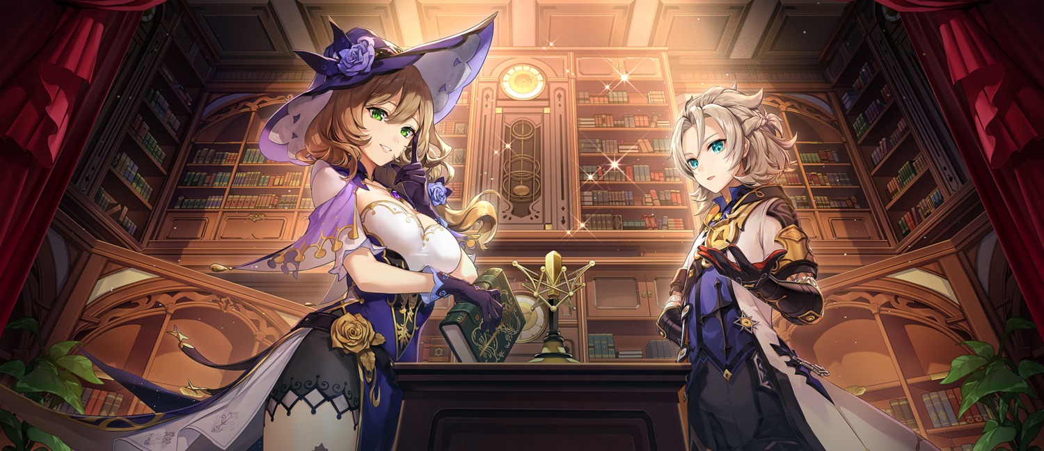 albedo_(genshin_impact), cocoon_(loveririn), genshin_impact, lisa_(genshin_impact), witch