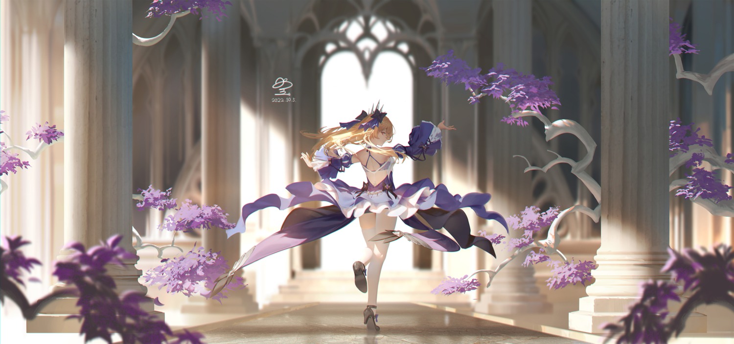 dress, fischl, genshin_impact, heels, no_bra, ribao, see_through, skirt_lift