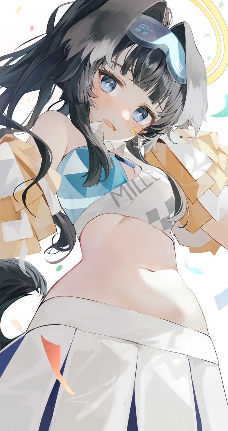 animal_ears, animal_ears_(artist), blue_archive, cheerleader, halo, inumimi, nekozuka_hibiki, tail
