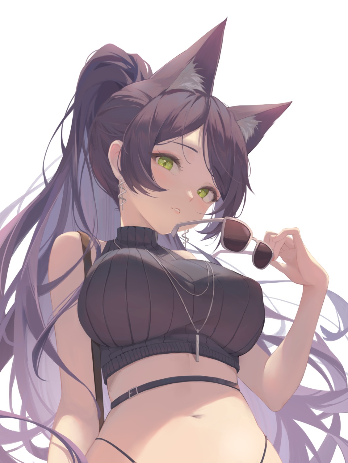 animal_ears, indie_virtual_youtuber, kitsune, megane, midori_xu, pantsu, seki_(vtuber), sweater, tattoo