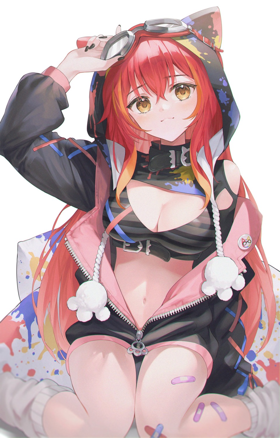 animal_ears, bandaid, bra, nakashima_(pluscolor), nekomimi, nekota_tsuna, open_shirt, vspo!