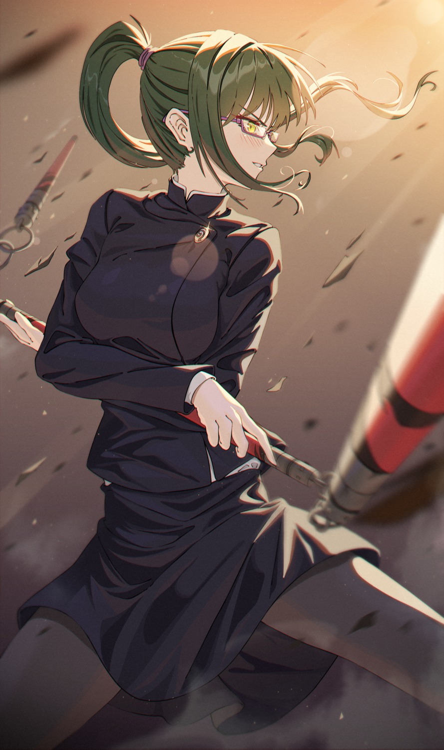 dress, hyunwoo, jujutsu_kaisen, megane, pantyhose, weapon, zenin_maki