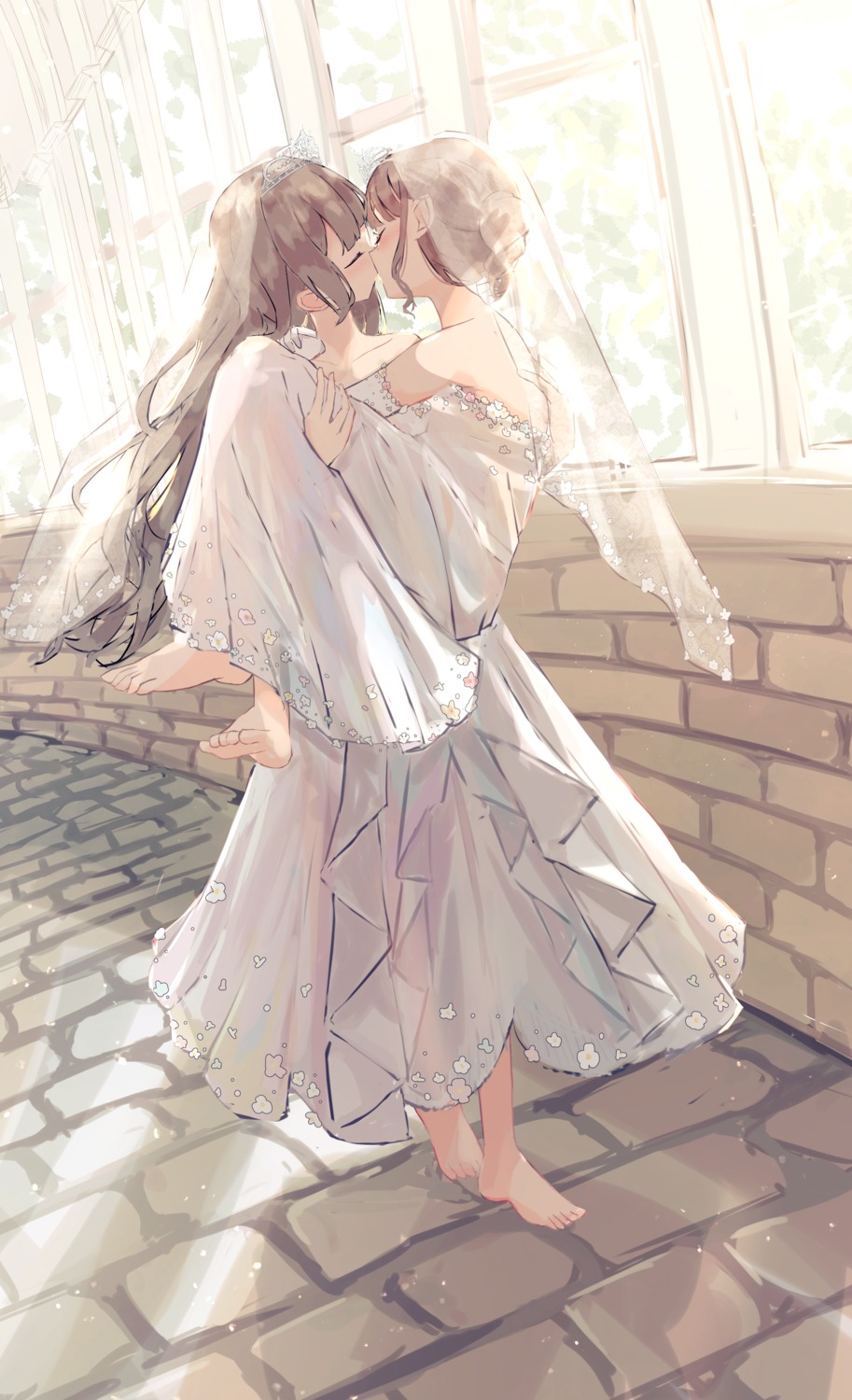 benevole, dress, feet, see_through, wedding_dress, yuri