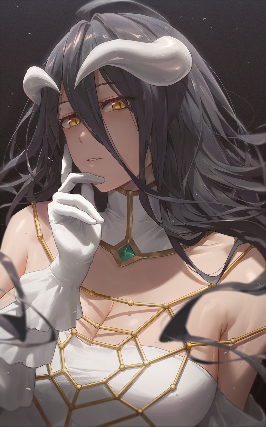 albedo_(overlord), cleavage, dress, free_style_(yohan1754), horns, overlord