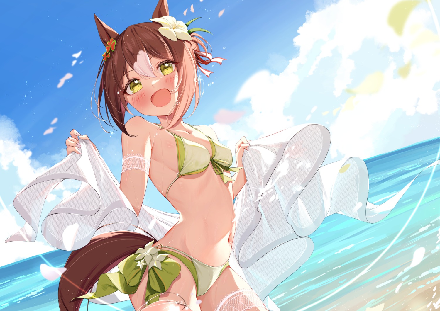 animal_ears, bikini, fine_motion_(umamusume), garter, saboten_mushi, swimsuits, tail, uma_musume_pretty_derby