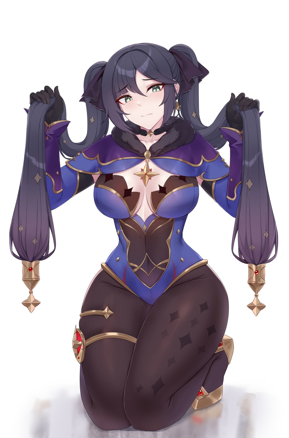 garter, genshin_impact, kanta_(kanta_077), leotard, mona_megistus, no_bra, pantyhose