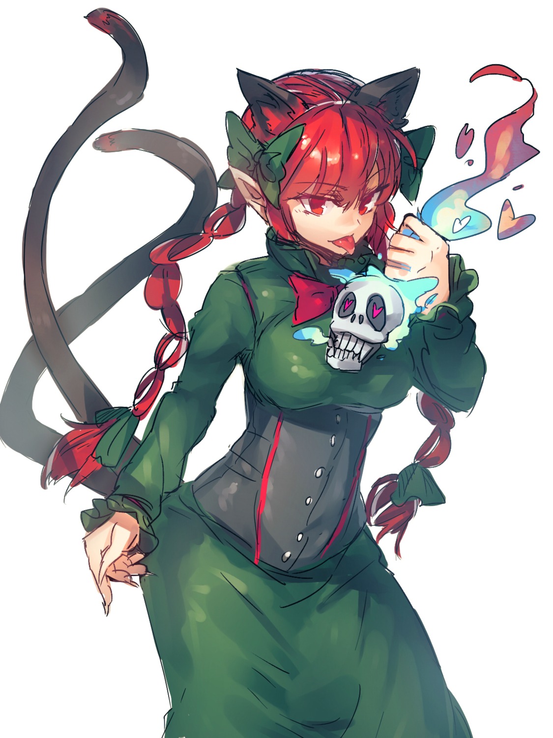 animal_ears, dress, kaenbyou_rin, melon22, nekomimi, pointy_ears, sketch, tail, touhou