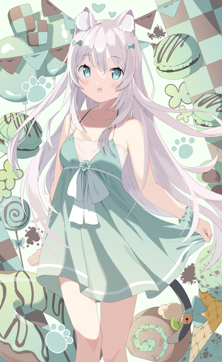 animal_ears, dress, nekomimi, skirt_lift, summer_dress, tail, tantan_men_(dragon)