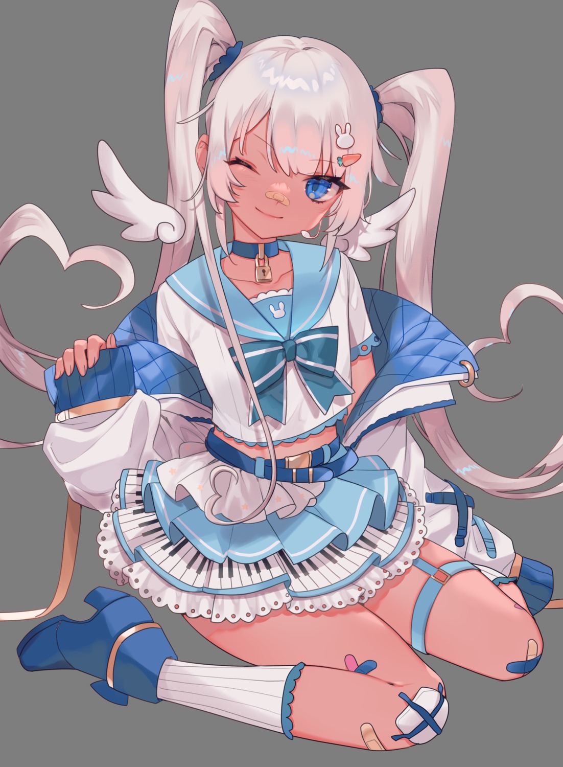bandaid, garter, heels, indie_virtual_youtuber, sa9no, seifuku, transparent_png, wings