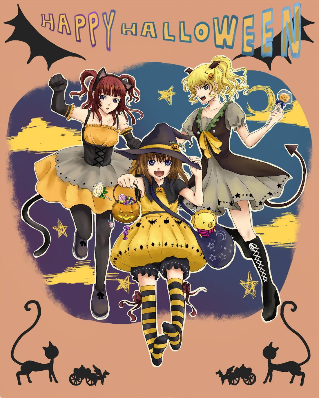 bekkourico, halloween, umineko_no_naku_koro_ni, ushiromiya_ange, ushiromiya_jessica, ushiromiya_maria
