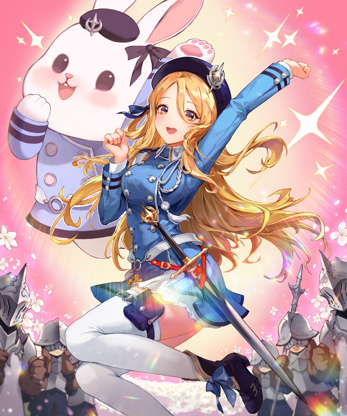 armor, garter, gran_saga, heels, mingdosa, npixel, stockings, sword, thighhighs, uniform
