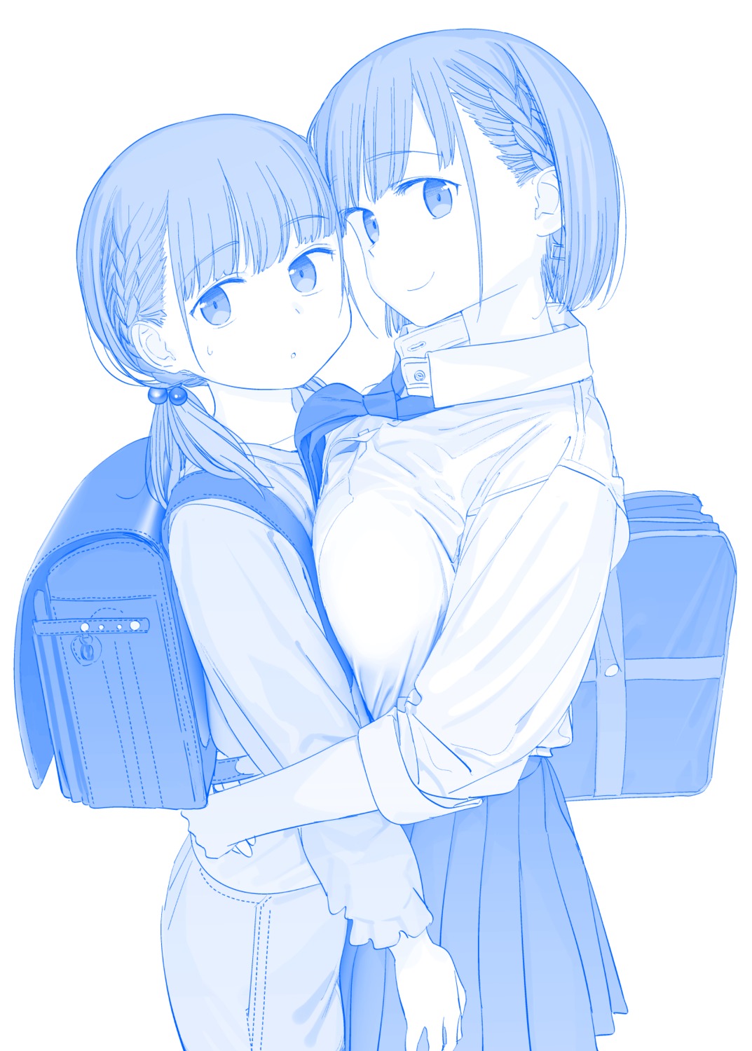 ai-chan_(getsuyoubi_no_tawawa), getsuyoubi_no_tawawa, himura_kiseki, monochrome, seifuku, symmetrical_docking