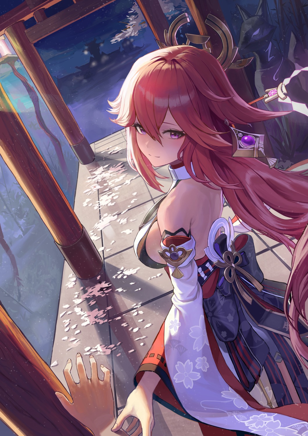 animal_ears, fogeun, genshin_impact, japanese_clothes, kitsune, no_bra, yae_miko