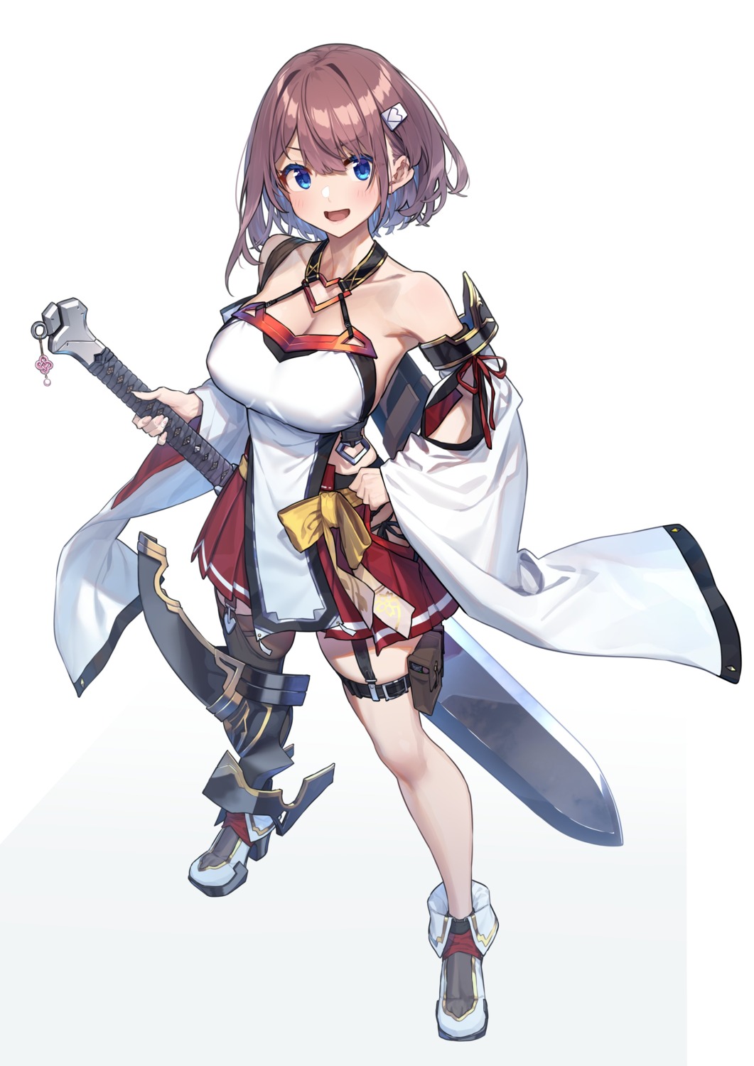 armor, baffu, cleavage, garter, heels, hitoyo_(baffu), no_bra, stockings