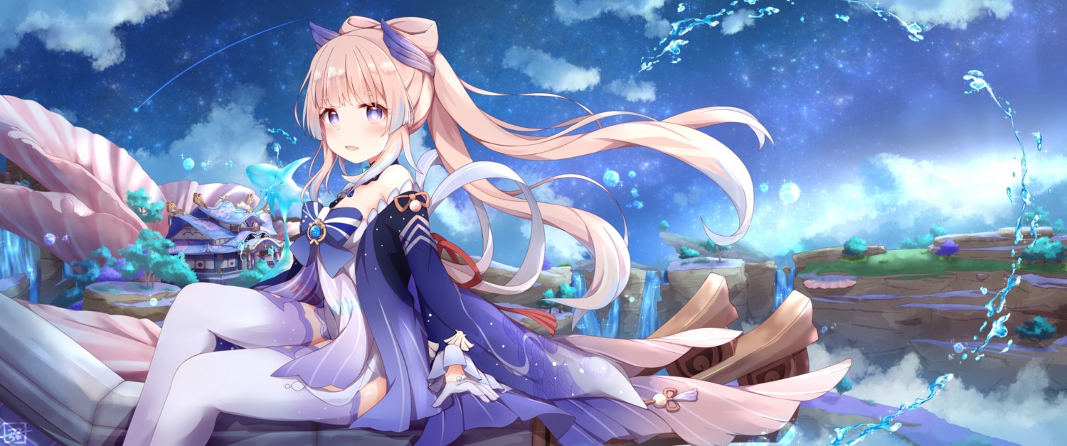 genshin_impact, sangonomiya_kokomi, thighhighs, tutsucha_illust