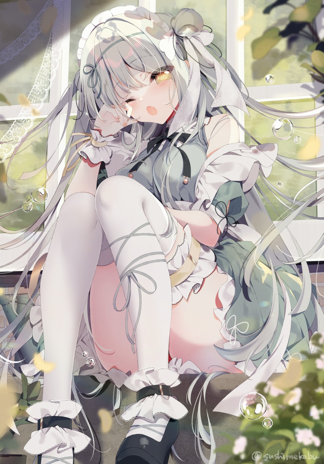 garter, maid, sushimekabu, thighhighs
