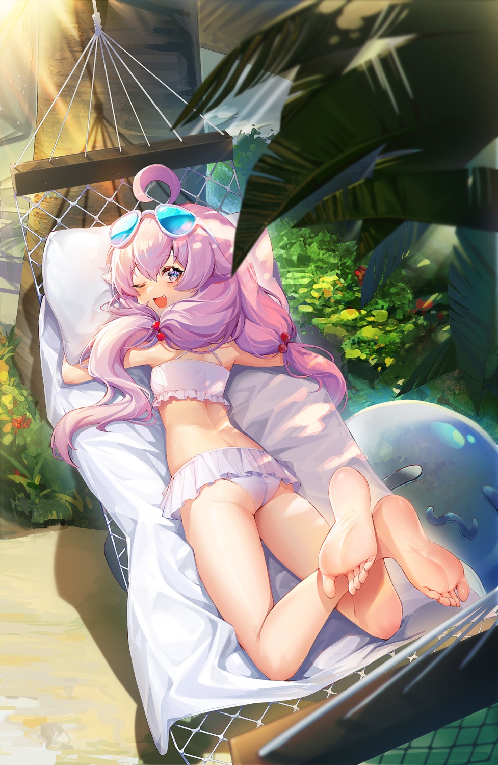 ass, bikini, blue_archive, feet, manic_shd, megane, swimsuits, takanashi_hoshino, thong
