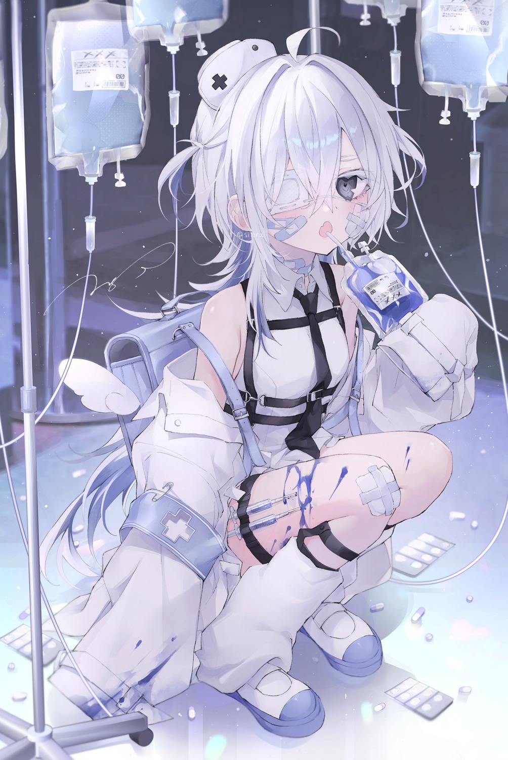 bandaid, eyepatch, garter, nurse, si10ra