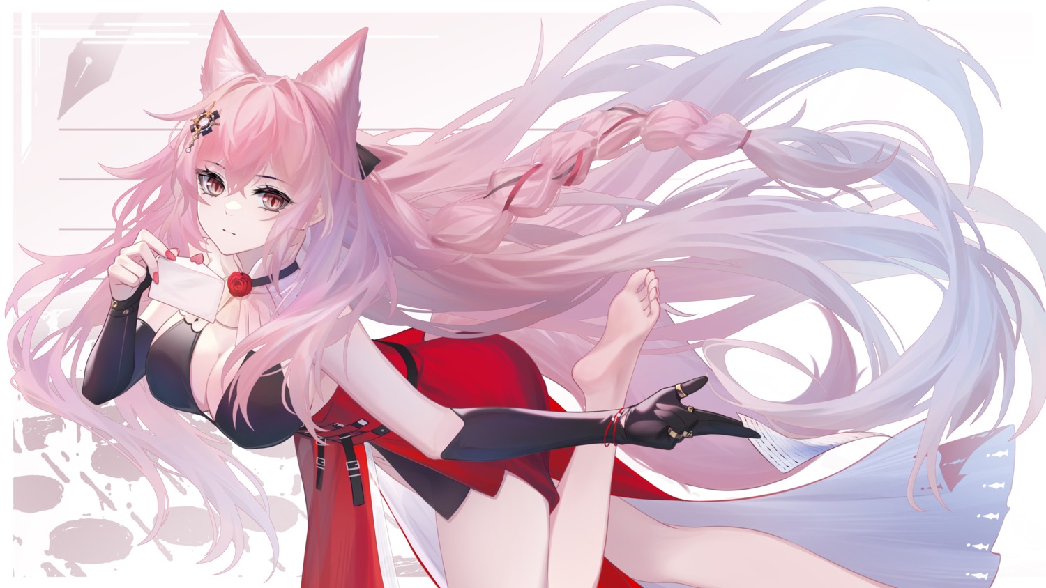 animal_ears, arknights, dress, feet, kirby_d_a, pozyomka_(arknights), tail