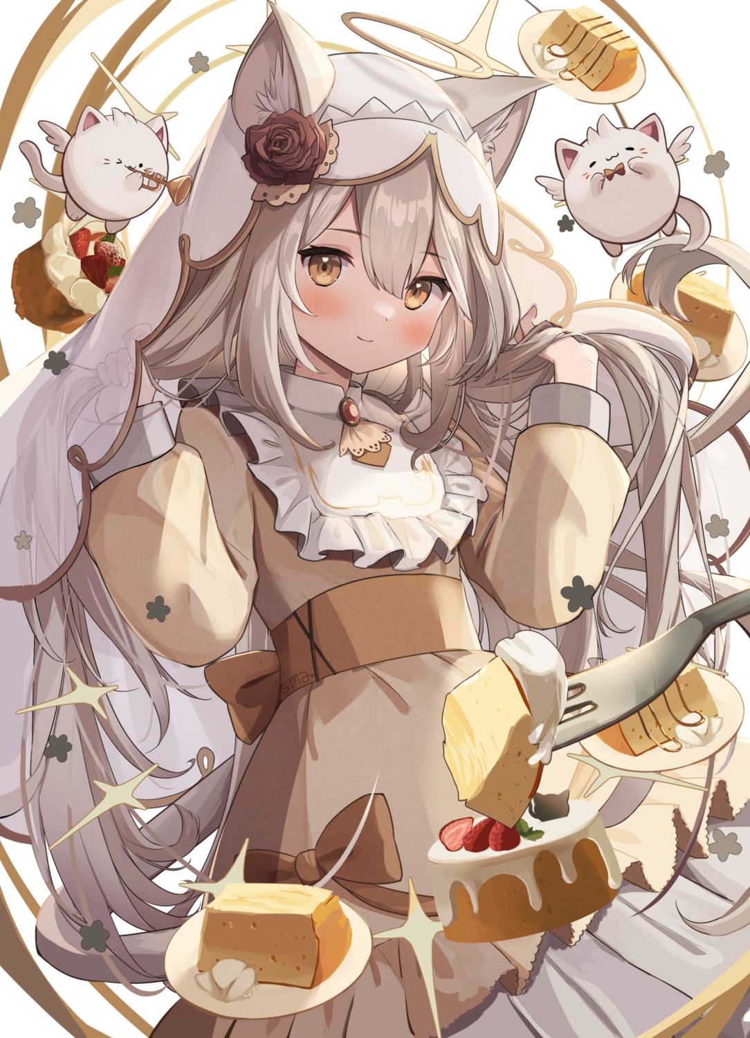 angel, animal_ears, dress, goma_(u_p), nekomimi, tail