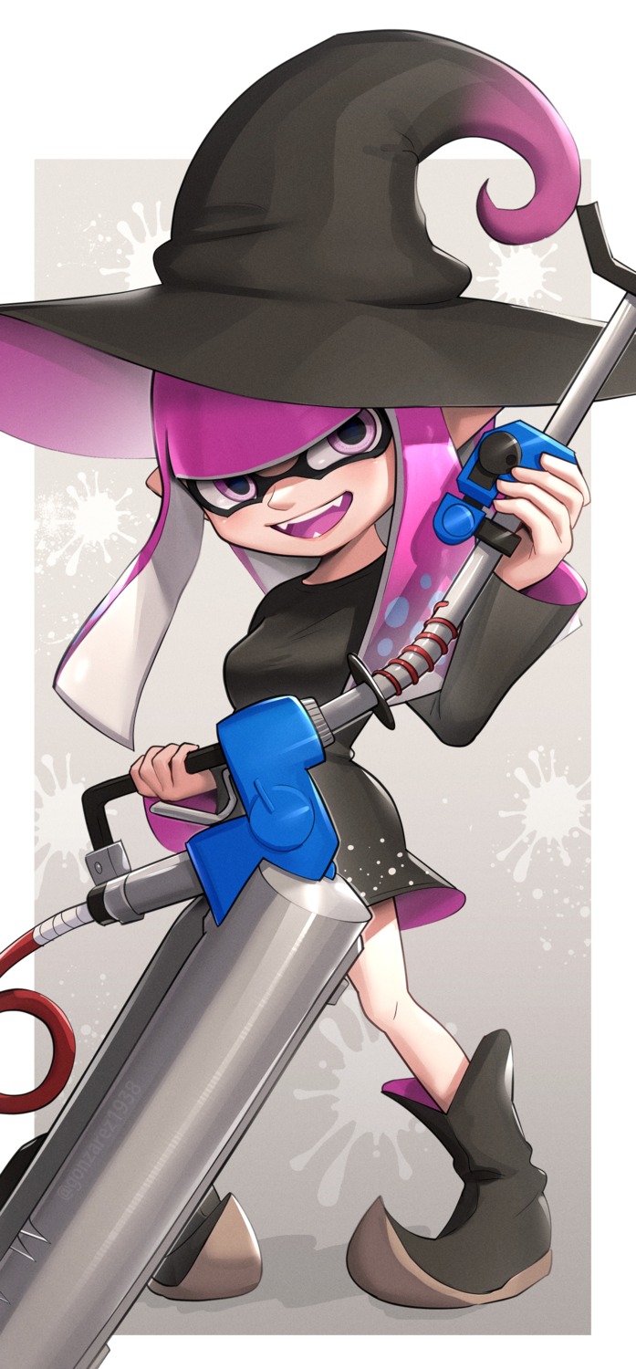 dress, gonzarez, halloween, inkling_(splatoon), pointy_ears, splatoon, splatoon_2, weapon