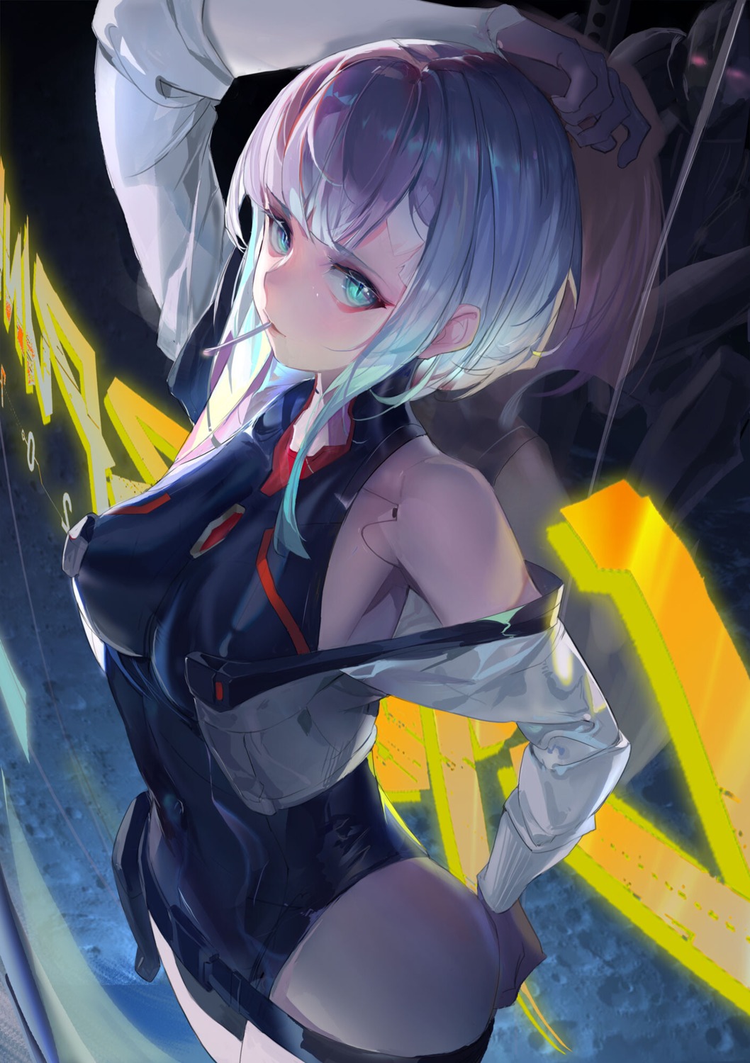 cyberpunk:_edgerunners, cyberpunk_2077, leotard, lucy_(cyberpunk), mecha_musume, rabbit_(tukenitian), smoking