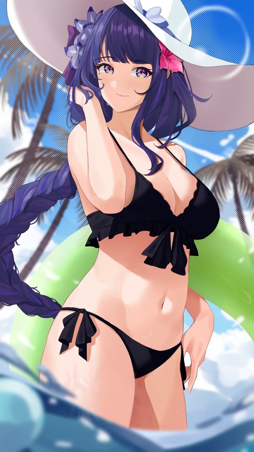 bikini, genshin_impact, haerge, raiden_shogun, swimsuits, wet