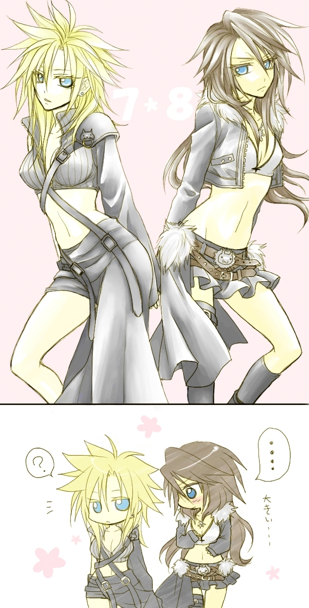 cleavage, cloud_strife, final_fantasy, final_fantasy_vii, final_fantasy_viii, genderswap, shishou_(xxsisyou), squall_leonhart