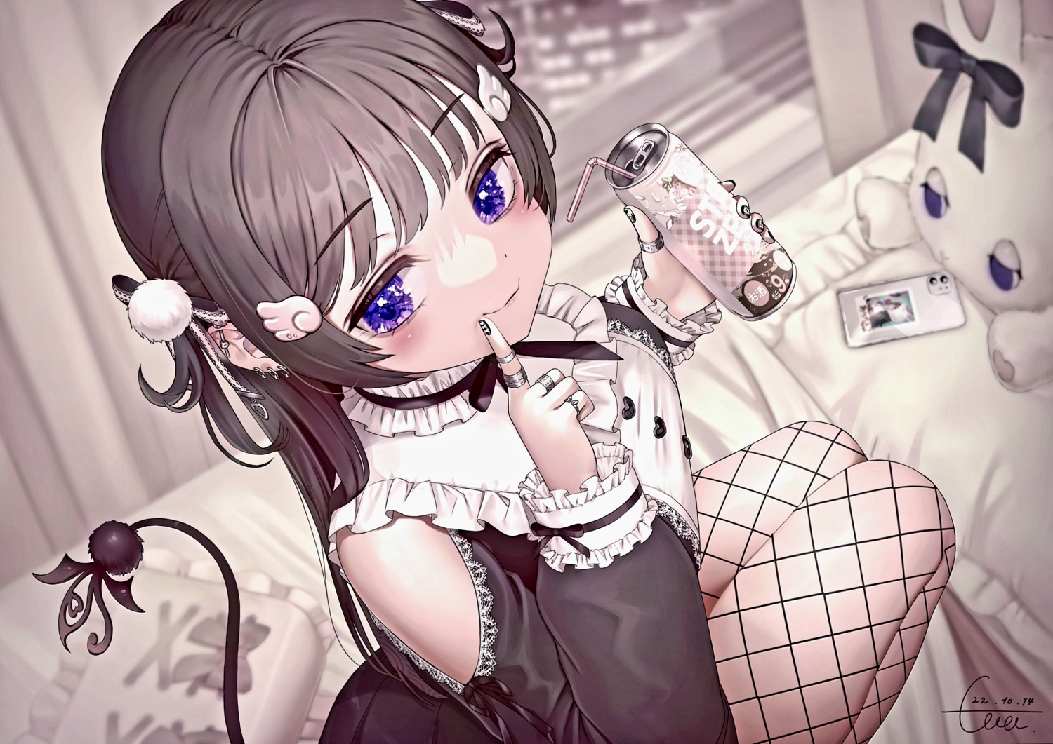 fishnets, gothic_lolita, lolita_fashion, pantyhose, rasukii_(pamiton), tail
