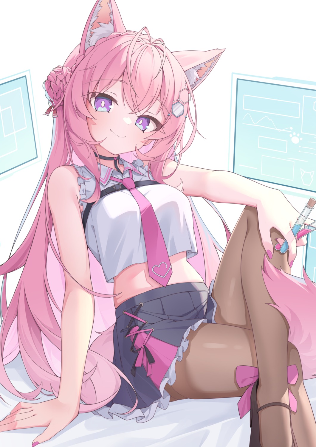 animal_ears, hakui_koyori, hololive, pantyhose, quarterlift, skirt_lift, tail