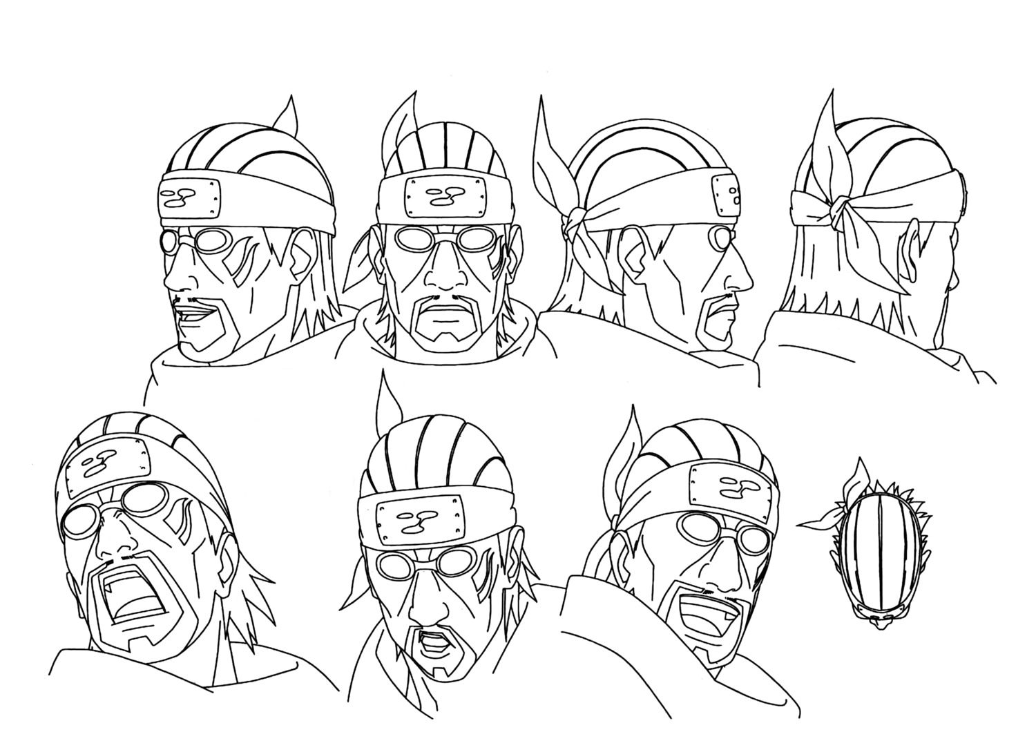 character_design, killer_bee, line_art, monochrome, naruto, naruto_shippuden, nishio_tetsuya