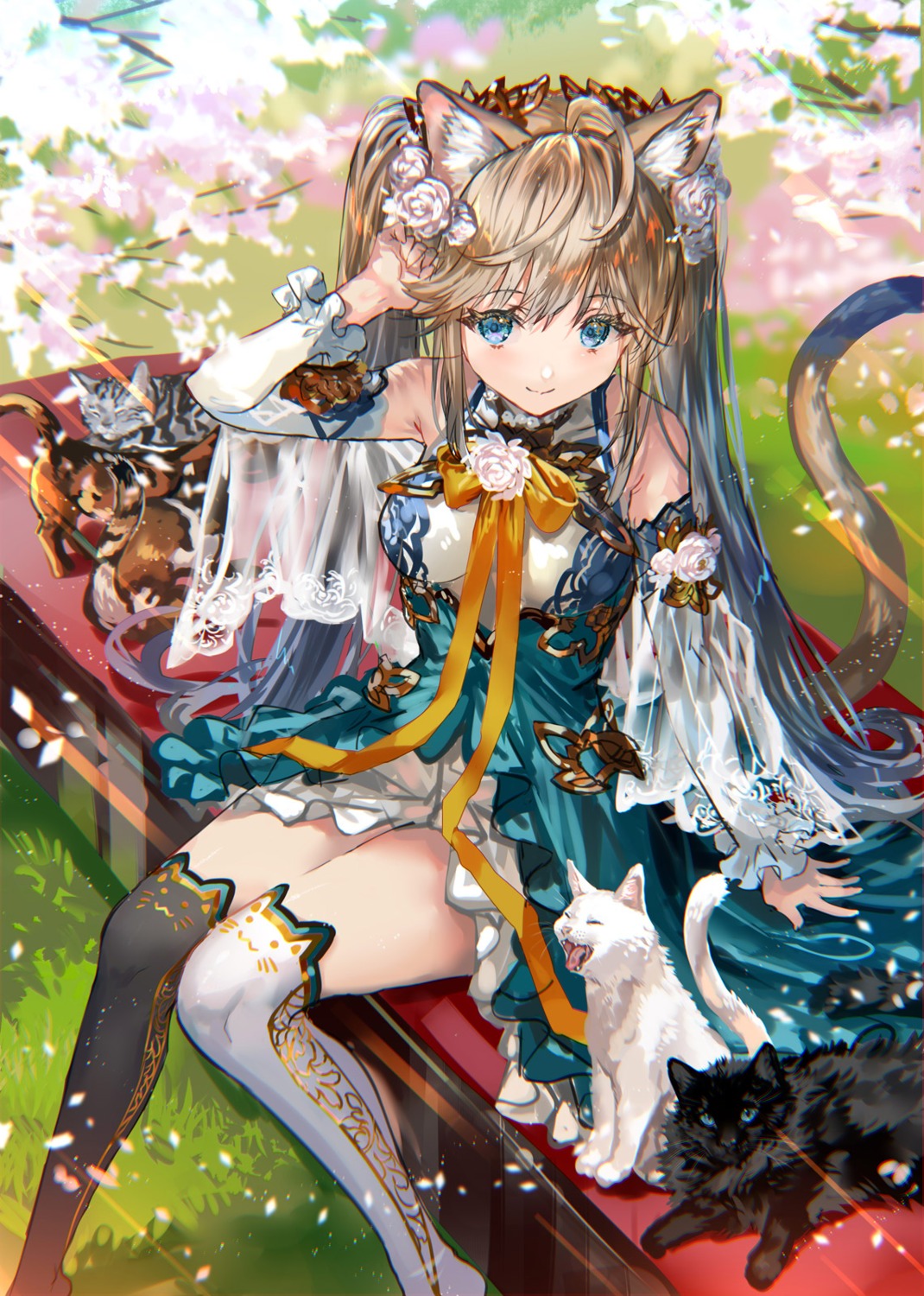 animal_ears, dress, neko, nekomimi, ranou, see_through, tail, thighhighs