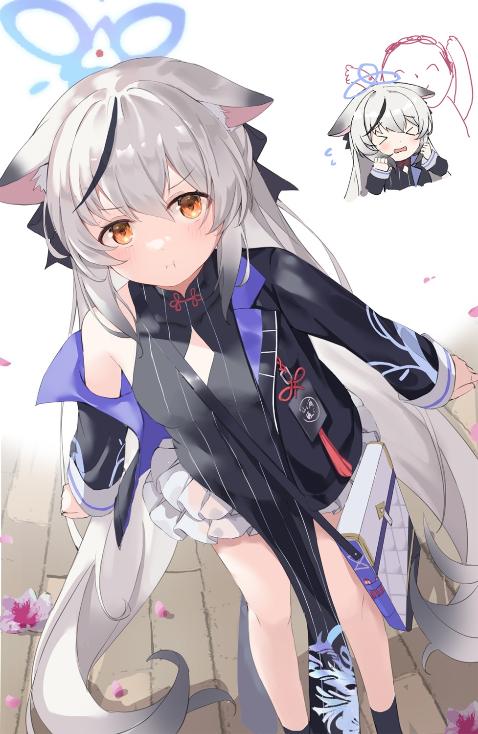 animal_ears, blue_archive, dress, halo, nekomimi, serika, sketch, sunohara_kokona