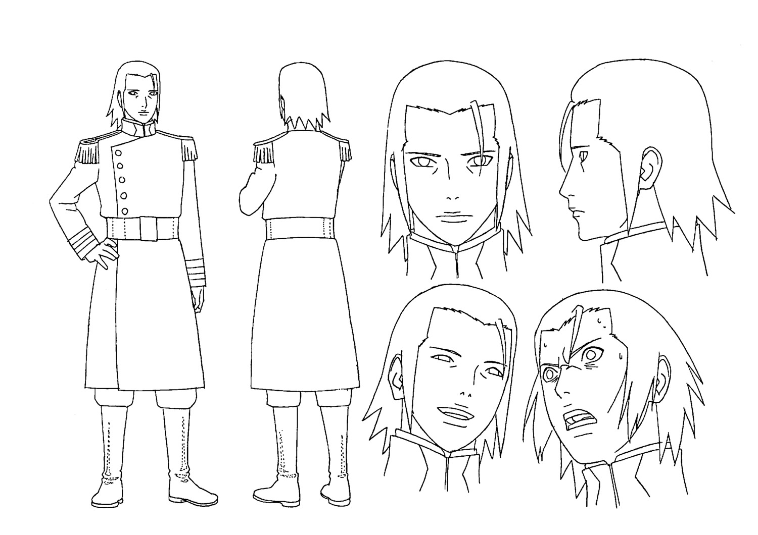 character_design, line_art, monochrome, mui_(naruto), naruto, naruto_shippuden, nishio_tetsuya, uniform
