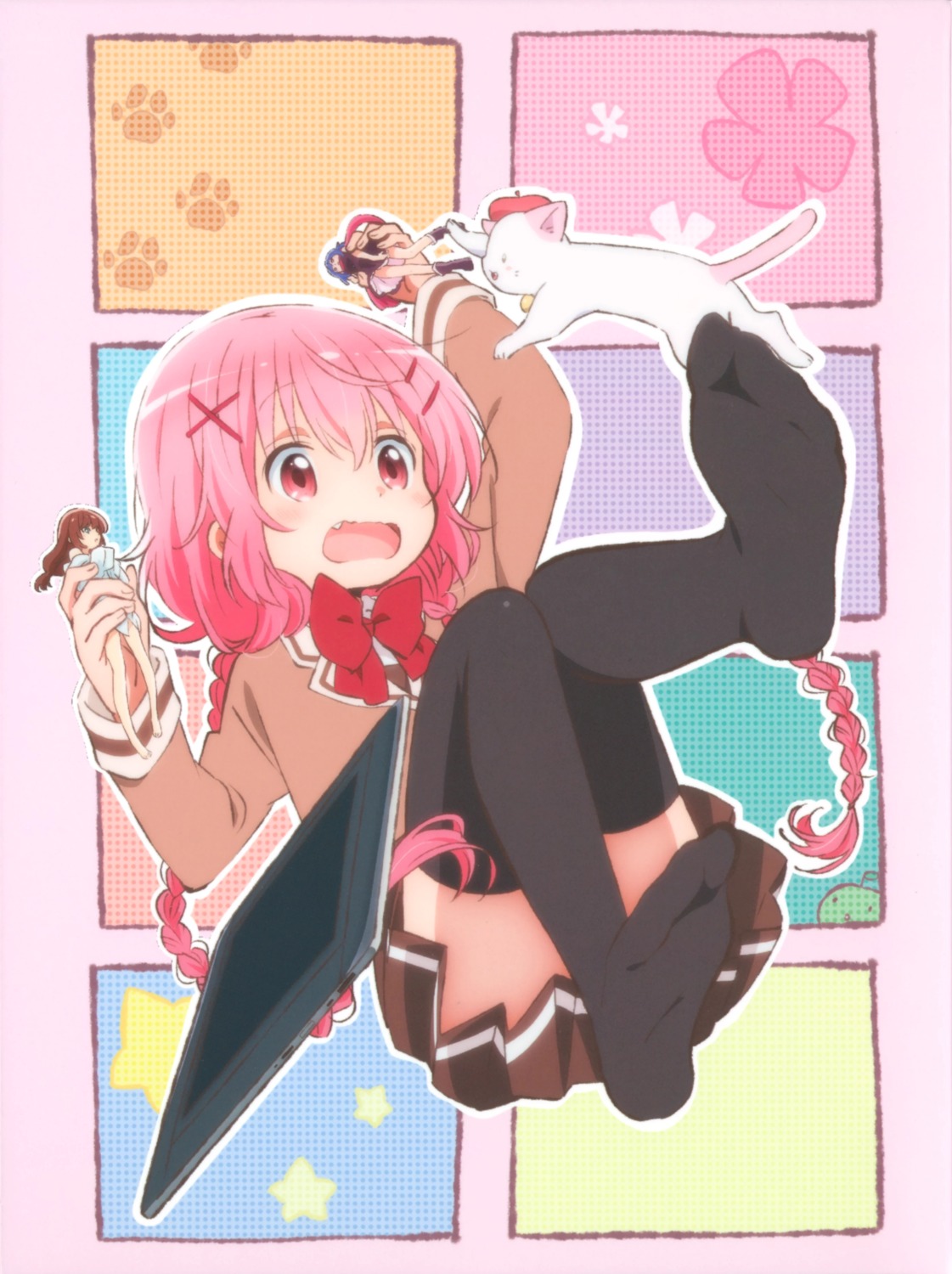 animal_ears, comic_girls, disc_cover, feet, moeta_kaoruko, nekomimi, saitou_yoshiko, seifuku, thighhighs