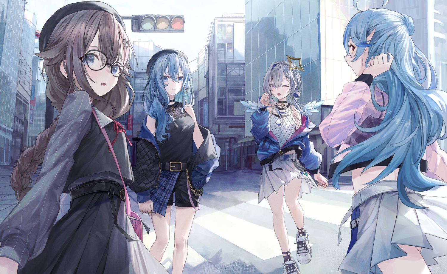 amane_kanata, angel, elf, fudepenbrushpen, hololive, hoshimachi_suisei, megane, pointy_ears
