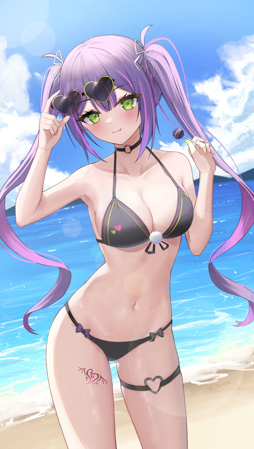 bikini, doham, garter, hololive, megane, swimsuits, tattoo, tokoyami_towa