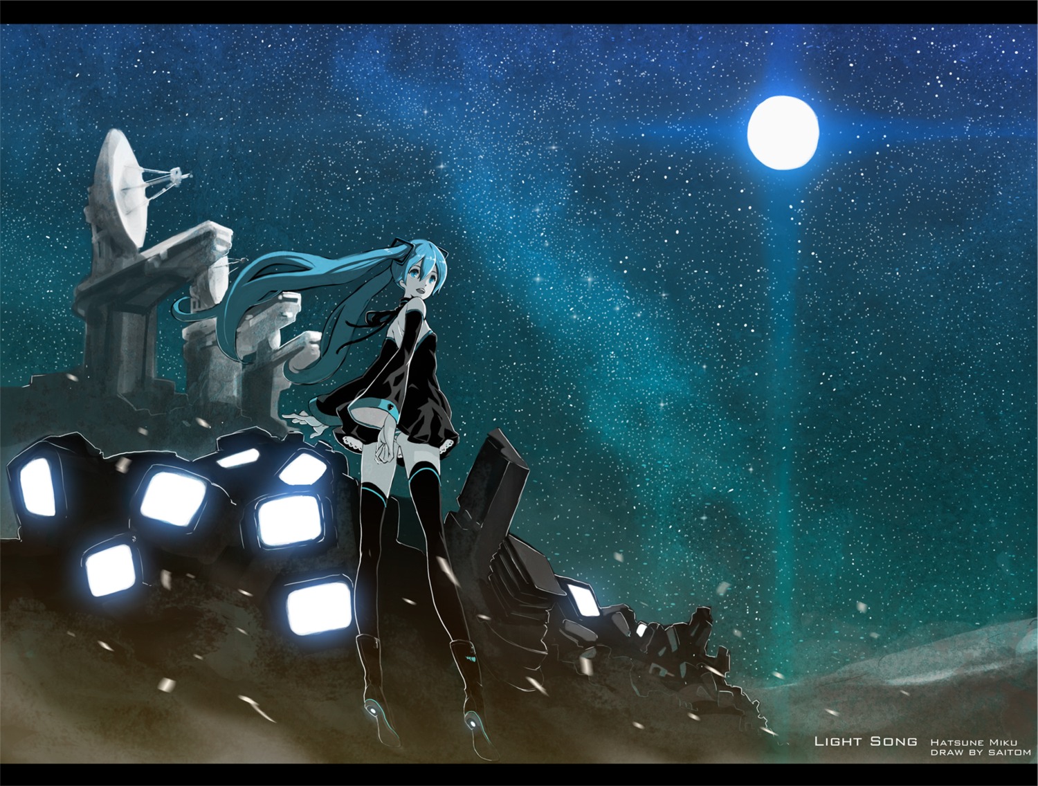 hatsune_miku, landscape, light_song_(vocaloid), pantsu, saitom, shimapan, thighhighs, vocaloid