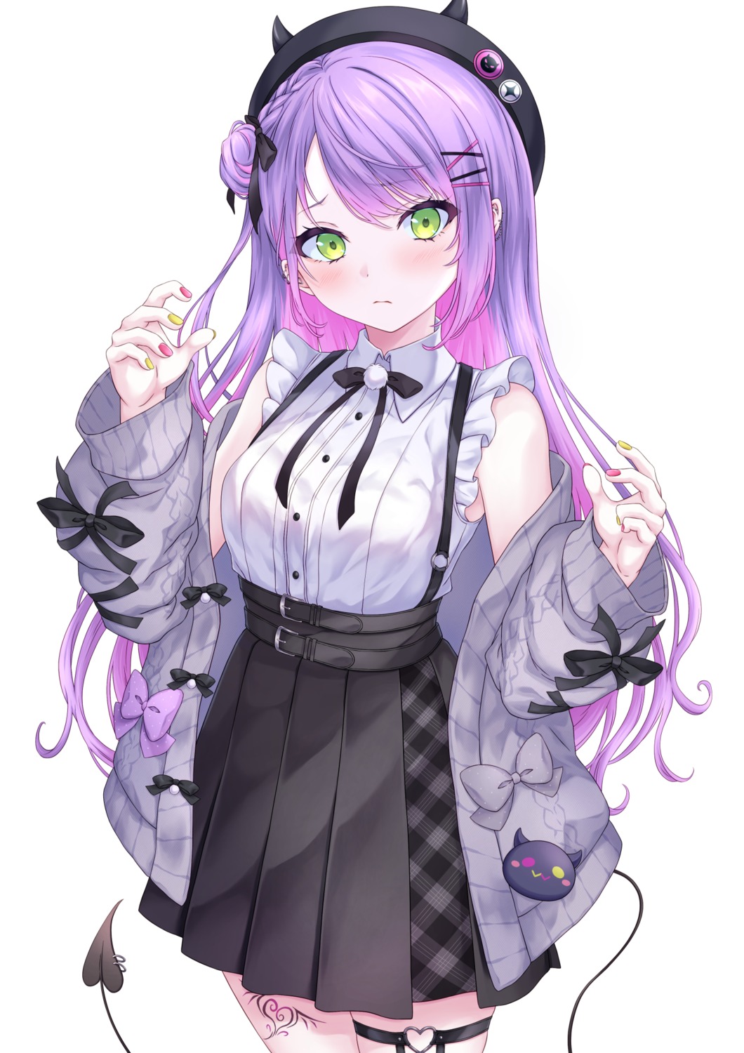garter, hololive, horns, sweater, tail, takahashi, tattoo, tokoyami_towa
